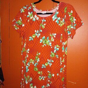 Lularoe Carly Dress  Women medium Green Floral Leisure Lounge Polyester Spandex